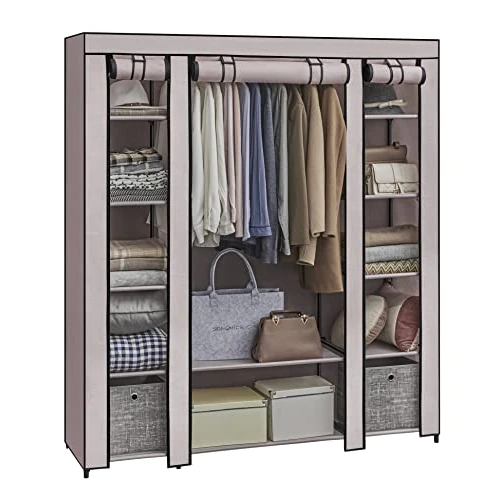 SONGMICS LSF003P02 Armoire en Tissu, Armoire Portable pour Chambre à Coucher, Porte-vêtements, 45 x 150 x 175 cm, 12 Compartiments, Structure en métal, Rose poussiéreux