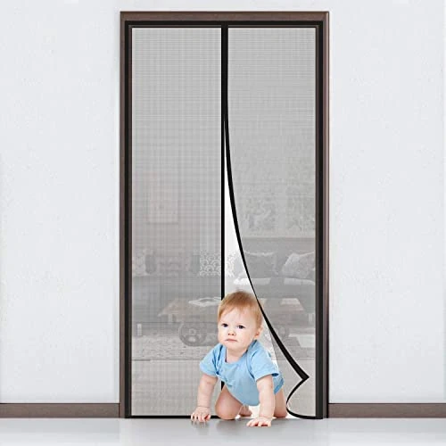 MYCARBON Fly Screen Door Keep Insects Out Mosquito Door Screen (Black/Squares, 200 * 220cm)
