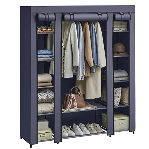 SONGMICS Armoire de Rangement en Tissu, Penderie avec Housse, Placard, Garde-Robe, 45 x 150 x 175 cm, 12 Compartiments, Cadre en Métal, pour Chambre, Vestiaire, Bleu Foncé LSF003I02