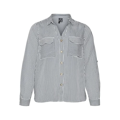 Offerta a tempo: VERO MODA CURVE Camicetta da Donna Vmbumpy L/S New Curve Noos, Snow White/Stripes:India Ink, 58 - 37% da 34.99 € a 21.99 €