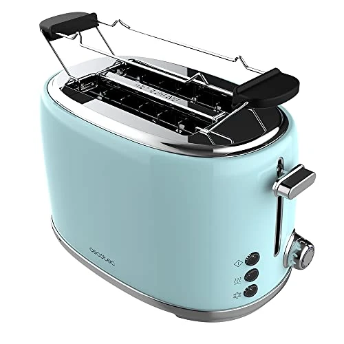 Begrenztes Angebot: Cecotec Toaster 2 Scheiben Toast&Taste 1000 Retro Double Blue, 980 W, 2 Breite und Kurze Schlitze von 3,8 cm, Edelstahl, Obere Roste, Regulierbare Leistung, Krümelschublade von 35.76 EUR auf 32.90 EUR (Rabatt 8%)