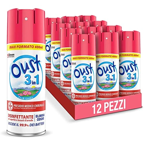 Offerta a tempo: Oust 3 in 1 Spray Disinfettante 400 ml, Fragranza Fresh Garden, per Superfici e Tessuti, Uccide il 99,9% dei Batteri, 12 unità da 400 ml - 26% da 51.48 € a 38.28 €