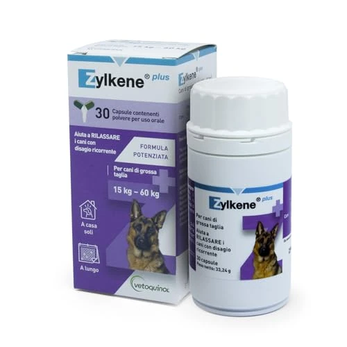 Zylkene Plus Mangime Complementare | Cani oltre 15 kg | Rilassante per situazioni di disagio ricorrente |, 30 Capsule da 450 mg