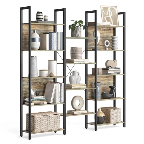 Offerta a tempo: VASAGLE Libreria, Scaffale Portaoggetti, con 14 Ripiani, Struttura in Metallo, Soggiorno Studio Ufficio, Stile Industriale, 24 x 158 x 166 cm, Marrone Turchese e Nero Inchiostro LLS107B60 - 15% da 89.99 € a 76.49 €