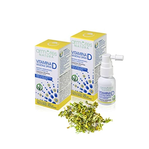Armores Natura Integratori Alimentari, Vitamina D Vegetale Spray, Integratore a Base di Vitamina D3, Origine Vegetale, con Oli Essenziali di Arancia, Menta e Limone, Vegano, 2 Flaconi da 20 ml