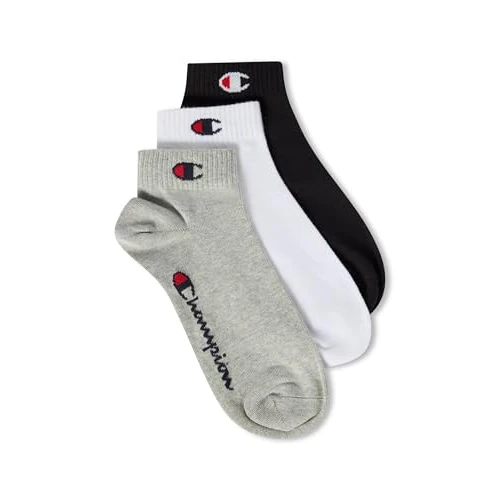 CHAMPION C Logo Socks 3 Pairs, short cotton socks, breathable fabric, three pack, quarter length, ribbed ankles