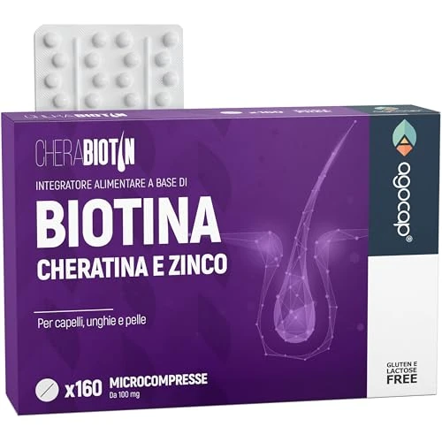 Cherabiotin, integratori a base di Biotina, Cheratina e Zinco. Vitamine per unghie e pelle. crescita capelli e anticaduta donna. 160 micro compresse, 5 MESI DI FORNITURA