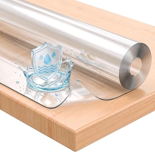 Offerta a tempo: WOLTU Tovaglia trasparente impermeabile in PVC, Spessore 2 mm, 90 x 140 cm | Copritavolo trasparente rettangolare, protezione per tavolo tagliabile, ideale per cucina - 0.00% da 38.99 € a 38.99 €