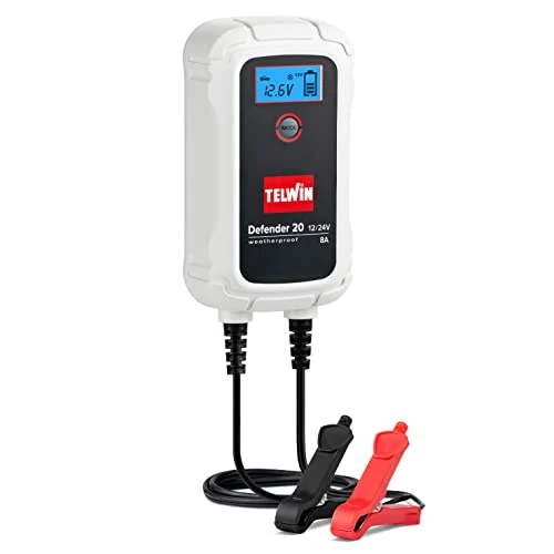 Telwin 807608 Defender 20 Electronic Charger and Maintainer for 12/24V Batteries, LCD Display