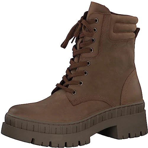 MARCO TOZZI Damen Stiefeletten zum Schnüren aus Leder Plateau, Braun (Cognac), 41