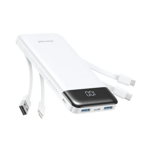 Offerta a tempo: Charmast Power Bank 10000mAh con Cavi Integrati,Caricatore Portatile USB C 5V/3A Powerbank LED Display con 6 Uscite e 3 ingressi per iPhone Huawei Xiaomi (bianco) - 5.0% da 19.99 € a 18.99 €