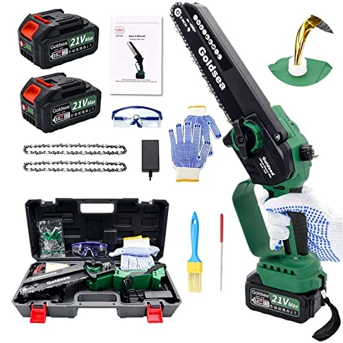 Mini-kettingzaag met batterij, 20 cm elektrische kettingzaag, 2 batterijen, 4000 mA, draagbare motorzaag voor het snoeien van motorzagen met borstelloze motoren voor tuinieren, snoeien van bomen