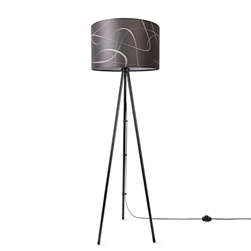 Offerta a tempo: Paco Home Lampada Da Terra Soggiorno Paralume Tessuto Da Lettura Astratta Vintage Moderna E27, Colore:Design 2 (Ø45,5 cm), Tipo di lampada___Colore:Lampada da terra a treppiede - Nero - 59% da 72.90 € a 30.00 €