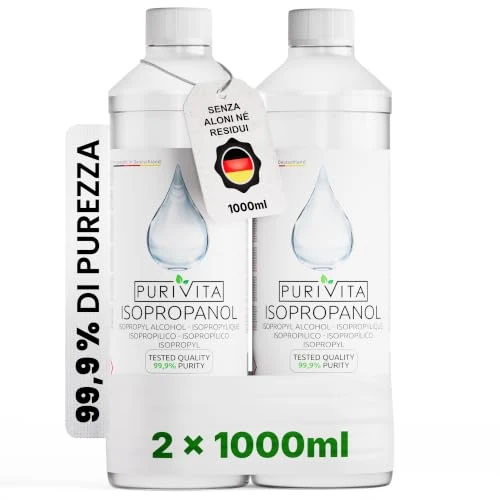 Offerta a tempo: PURIVITA® Alcol Isopropilico 99,9% Detergente Sgrassante, 2x1L | Sgrassante e solvente per elettronica, display e stampanti 3D, evapora senza residui e non conduce corrente - 13% da 24.23 € a 20.99 €