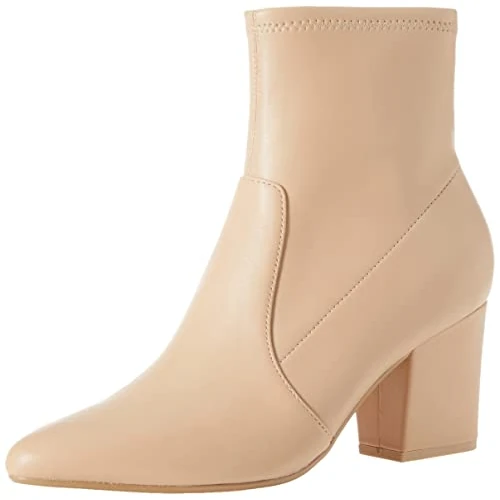 Amazon Essentials Botín Elástico y Ajustado con Tacón Mujer, Beige Cuero de Imitación, 41 EU