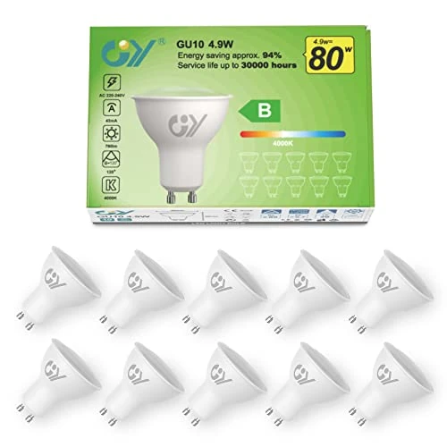 GY Ampoules LED GU10 4.9W Equivalent 80W, 790LM 4000K Blanc Neutre, Angle de Lumière 120°, Ampoule GU10 Led Efficacité Energétique, Non-Dimmable, Lot de 10