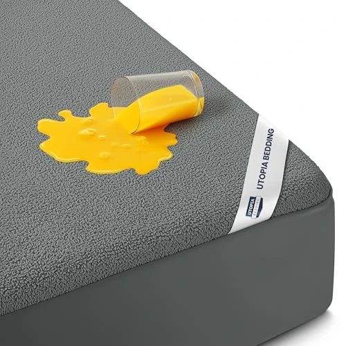 Utopia Bedding Waterproof Mattress Protector Full Size, Premium Terry Mattress Cover 200 GSM, Breathable, Fitted Style with Stretchable Pockets (Gray)