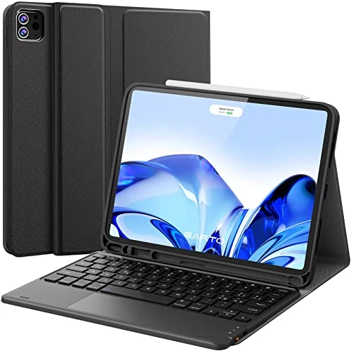 Earto Clavier iPad Air/Pro 11 (M2, 2024) avec Pavé Tactile, Compatible Air 5/4 10,9", 2 Canaux BT, Italien QWERTY, Noir