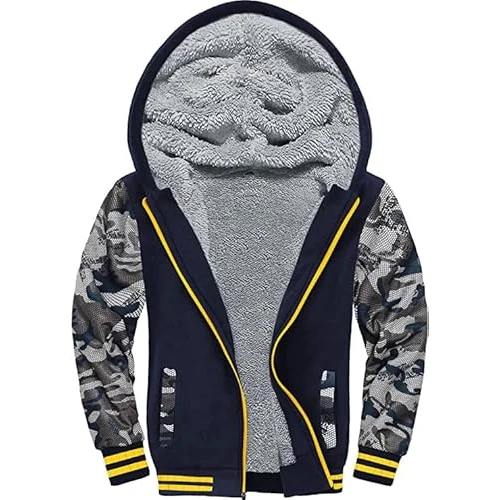 Offerta a tempo: JACKETOWN Felpe Ragazzi Cappuccio per Bambini Imbottita e Ispessita con Cappuccio con Zip Sweatshirt Pullover Hoodie Vestiti Giacca Sportiva in Pile per Bambini Maniche Lunghe(Blu Mimetico S) - 35% da 45.99 € a 29.99 €
