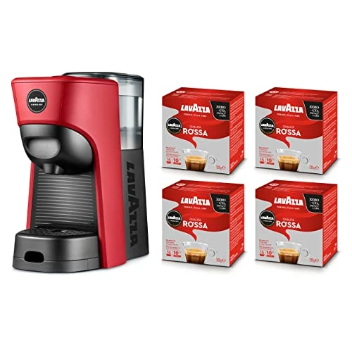 Lavazza, A Modo Mio Tiny Eco - Cafetera de 64 Cápsulas Roja Cafetera Espresso de Plástico Reciclado 1450W 220-240V 50/60Hz 0.6L