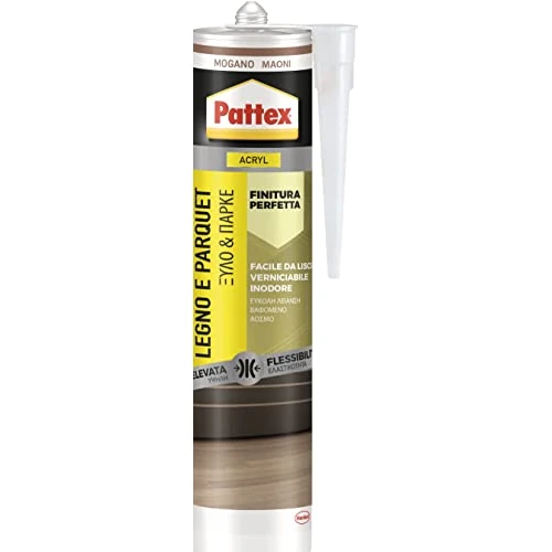 Offerta a tempo: Pattex Sigillante Acrilico Legno&Parquet, Silicone per Legno, Ottimo per Sigillatura di Legno, Parquet, Armadi, Infissi, Zoccolini, Verniciabile, Colore Mogano, Cartuccia da 280 ml - 34% da 9.99 € a 6.59 €