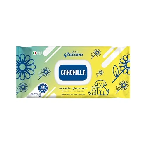 Offerta a tempo: Record salviette igienizzanti umide per Cani e Gatti. Salviette Cane salviette Gatto. Confezione 40 Pezzi. Salviettine per Animali per Pelo, Zampe Muso ed Occhi. Rispettano Cute e PH. Aroma Camomilla - 41% da 4.99 € a 2.95 €