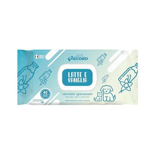 Offerta a tempo: Record salviette igienizzanti umide per Cani e Gatti. Salviette Cane salviette Gatto. Confezione 40 Pezzi. Salviettine per Animali per Pelo, Zampe Muso ed Occhi. Rispettano Cute e PH Latte e Vaniglia - 0.00% da 2.99 € a 2.99 €