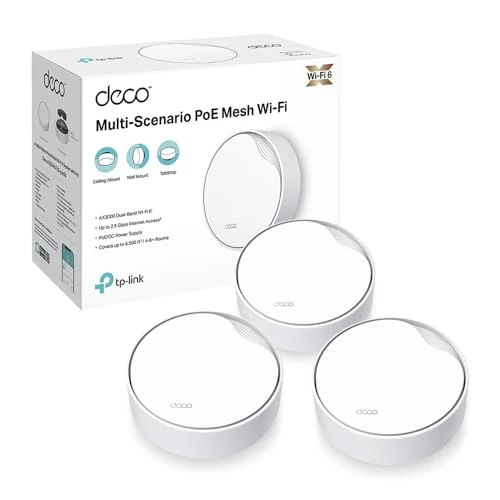 Oferta limitada: TP-Link Deco X50-PoE(3-Pack)- AX3000 Dual Band Wi-Fi 6 Mesh, Soporta alimentación PoE y DC, Puerto 2.5Gbps, Alcance hasta 600m², WPA3, Ideal para Casas Grandes de 329.99 € a 274.79 € (ahorro 17%)