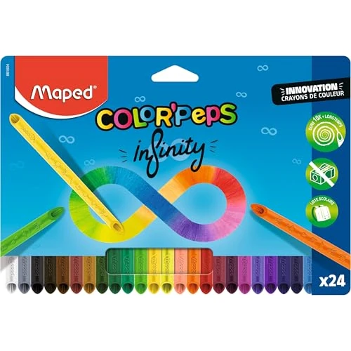 Oferta ograniczona: Maped - Kolorowe kredki Color'Peps Infinity - 100% moje, 100% użyteczne - Zero odpadów - Bez przycinania - Bardzo trwałe - Ergonomiczny trójkątny kształt - Opakowanie z 24 ołówkami z 25.79 EUR na 25.79 EUR (znizka 0%)