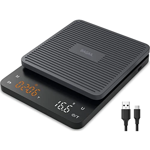 Oferta limitada: BAGAIL Báscula de Café Digital con Temporizador, 0.1 g de Alta Precisión, Báscula de Espresso por Goteo con Tara Automática, Sensor Táctil y Cubierta de Silicona, Peso Máximo 3kg, Negro Mate de 37.74 € a 37.74 € (ahorro 0.00%)