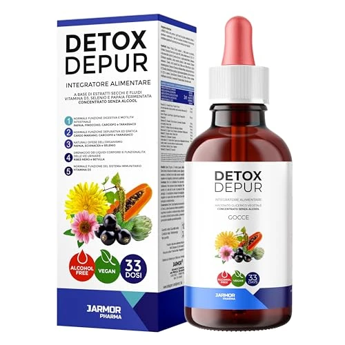 Depur Detox Fegato e Intestino Gocce 100ml Diuretico Naturale Pancia Piatta con Cardo Mariano Tarassaco Carciofo Ribes Nigrum Betulla Echinacea Supporto per Digestione e Aiuta a Contrastare Cortisolo
