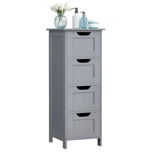 Offerta a tempo: VASAGLE Mobile da Bagno, Cassettiera, Armadio Autoportante, con 4 Cassetti, 30 x 30 x 82 cm, per Bagno, Soggiorno, Sala da Pranzo, Cucina, Stile Moderno, Grigio Mistico LHC040P36 - 0.00% da 56.99 € a 56.99 €