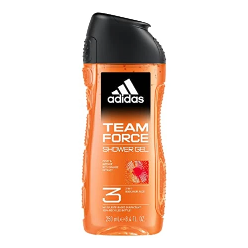 adidas, Team Force Douchegel 3-in-1 voor lichaam, haar en gezicht, veganistische formule, 250 ml
