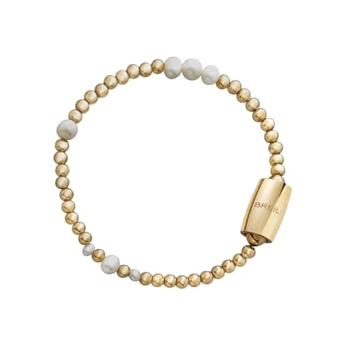 Breil, Magnetic System Collection, Damenarmband Small Planets, Glänzender Edelstahl in Gold, 7 Natürliche Süßwasserperlen, Praktischer Magnetverschluss, Farbe Gold, Größe 19,5 cm