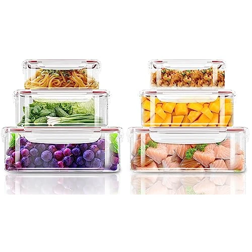 Offerta a tempo: KICHLY 6 pezzi contenitori in plastica a tenuta stagna per alimenti- (6 contenitori, 6 coperchi) per cucina, dispensa, credenza – sicuro nel Microonde e congelatore a prova di perdite-senza BPA-Rosso - 29.6% da 21.49 € a 15.13 €
