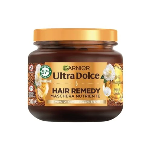 Offerta a tempo: Garnier Ultra Dolce Maschera Nutriente, Per Capelli Secchi e Spenti, Azione In 1 Minuto, Con Olio di Argan Bio e Olio di Camelia, Gli Oli Meravigliosi, Hair Remedy, 340 ml - 40% da 4.99 € a 2.99 €