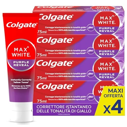 Limited-time offer: Colgate Max White Purple Reveal Teeth Whitening Toothpaste - Clinically Proven to Remove up to 100% of Surface Stains** - Fluoride Toothpaste - Colgate Toothpaste Multipack - 4 X 75ml from 14.77 GBP to 14.77 GBP (save 0%)