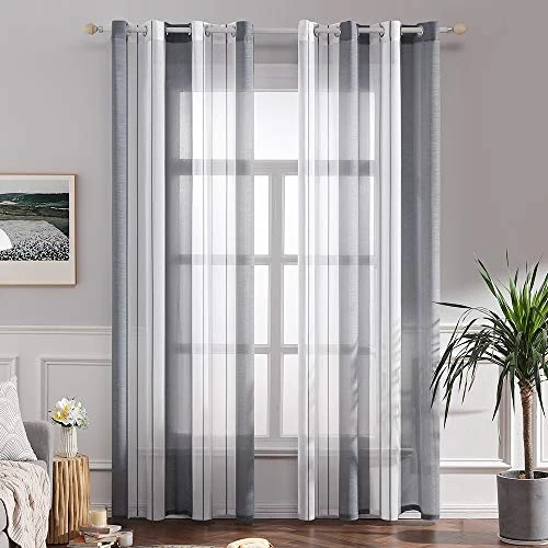MIULEE Striped Curtains - Modern Bedroom & Living Room Curtains, White & Grey Striped, 2x 140x280CM