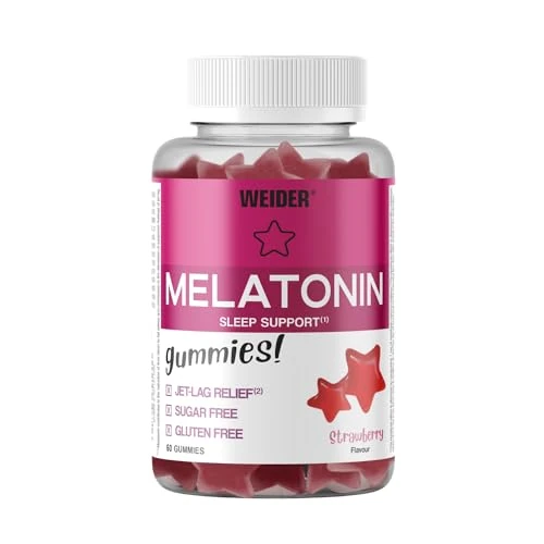 Offerta a tempo: Weider Melatonin Gummies (60 Caramelle Gommose) Sapore Fragola. Con 1mg di Melatonina per dose, Aiuta para il Sonno e contro il Jet lag, Senza Glutine, Senza Zucchero - 21% da 11.53 € a 9.10 €