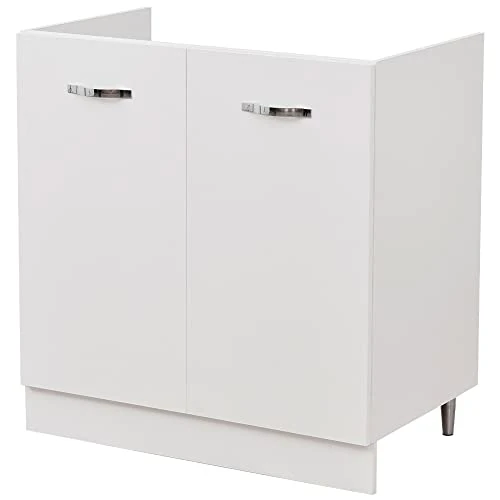 Shally Dogan Unterschrank für Küche, 2 Türen, Unterschrank, 80 Stück für Spülbecken (80 x 50 x 85 cm, Weiß)