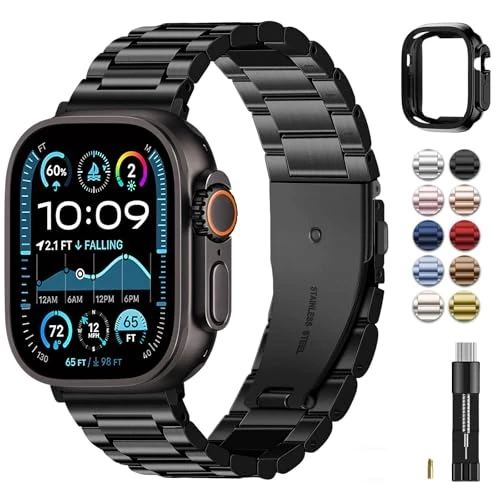 Limited-time offer: Fullmosa Metal Straps with Case for Apple Watch 49mm Ultra 4 3 2 1 | Fits iWatch Bands, Stainless Steel Strap for Men Women, Black from 25.99 £ to 25.99 £ (save 0.00%)