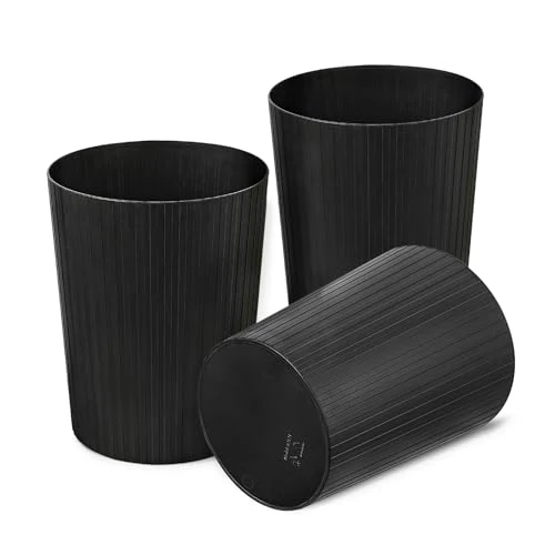 Cetomo Lot de 3 corbeilles de 7,2 l - Pour salle de bain, cuisine, bureau à domicile, dortoir - Noir