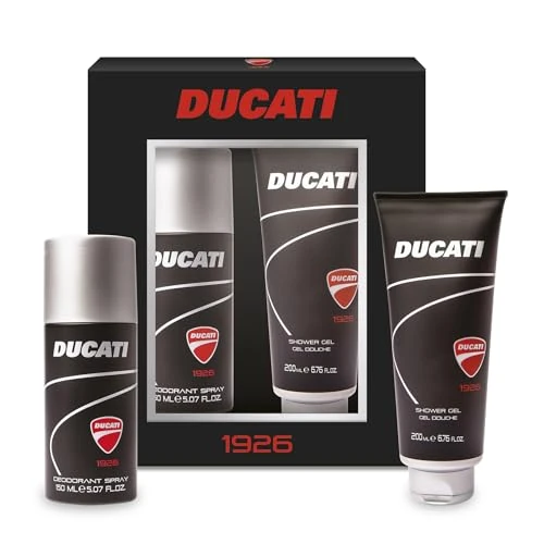 Ducati 1926 Gift Set - Deo 150ml + Douchegel 200ml | Woody Aromatische Oosterse geur | Bergamot Geranium Amber Notes | Bad & Lichaamsverzorging voor mannen | Verzorging essentieel voor hem