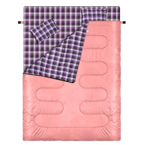 Offerta a tempo: Sacco nanna invernale per attività all'aria aperta: Sportneer, sacco a pelo per 2 persone, doppio sacco a pelo 220 x 150 cm, 2,75 kg con 2 cuscini, quattro doppie zip, per adulti, per famiglia, rosa - 33% da 59.99 € a 39.99 €