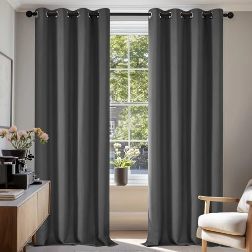 Offerta a tempo: Deconovo Tende Oscuranti per Interni 2 Pezzi 300 CM Altezza, Termiche Isolanti, Anti-Rumore, con Anelli, Ideali per Camera da Letto e Soggiorno, 140x300 CM, Grigio Scuro - 36% da 50.99 € a 32.58 €