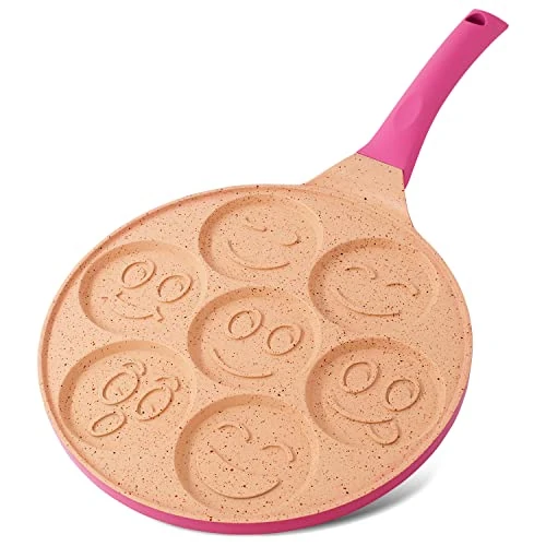 Tijdelijke aanbieding: 7 Hole Pancake Pan Lichtgewicht Gegoten Aluminium 26.6cm Inductie Pancake Frying Pan - Multifunctionele Pannenkoek - Roze van 25.98 EUR naar 20.78 EUR (korting 20%)