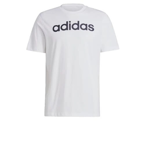adidas Men's Essentials Single Jersey Linear Embroidered Logo Tee, White / Black, S
