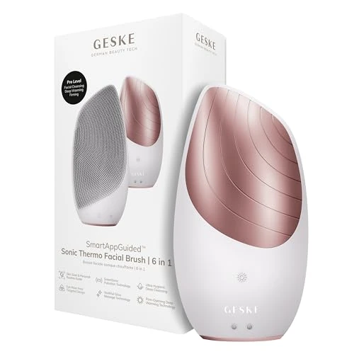 Offerta a tempo: GESKE | Dispositivo SmartAppGuided™ Sonic Thermo Facial Brush | 6 in 1 | Pulizia della pelle | Spazzola per la pulizia con funzione riscaldante | Massaggiatore facciale | Spazzola viso elettrica - 69% da 56.95 € a 17.62 €