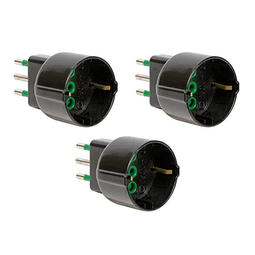 FANTON 82121-B3 -set 3 pz adattatore da spina piccola bipasso 10A a schuko 16A presa italo/tedesca colore nero