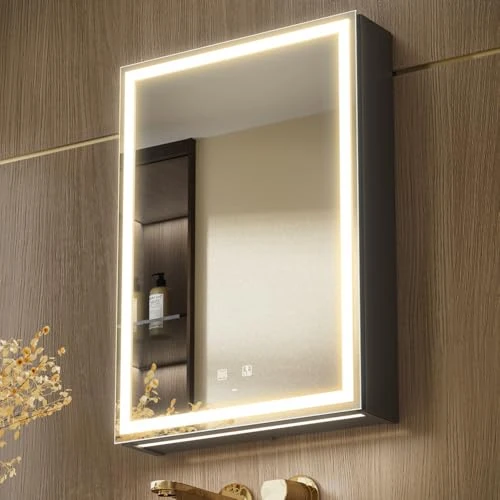 Oferta limitowana: KWW 50 x 70 cm podświetlana szafka łazienkowa na lekarstwa z lustrem LED, odmgławiaczem, ściemniaczem, 3-kolorowe światło, lusterko do makijażu, łatwa instalacja, montowana na ścianie, szafka na leki z 905.09 zł na 905.09 zł (oszczędź 0